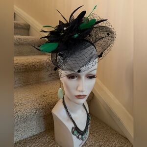 Elegant Black and Green Fascinator